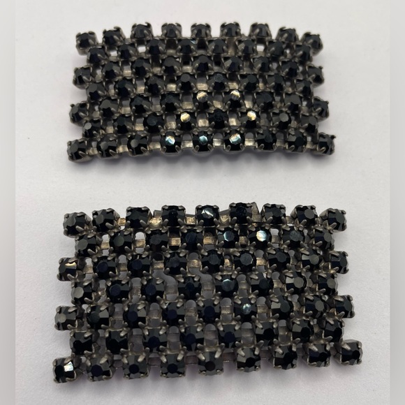 Rare Vintage 1940s Musi Black Rhinestone Shoe Clips Both Marked Musi Collectible - Picture 1 of 7